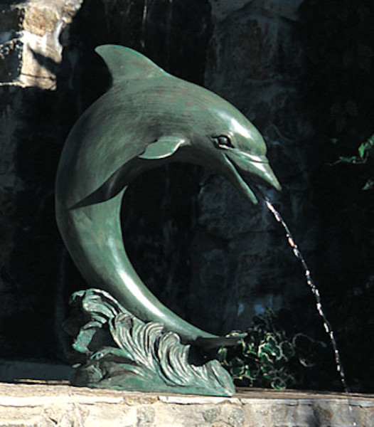 Single Dolphin Water Feature Piped Spouting Fountain Pool Pond